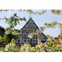 2660_2155 Historisches Bauernhauses eines Obstbauerns - blühender Kirschbaum im Alten Land. | 